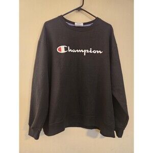 Champion Men's 2X Black Powerblend‎  Crew Neck  Script Logo Pullover Sweatshirt
